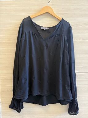 Michael Stars Black Sheer Embroidered Star Blouse | Size Small